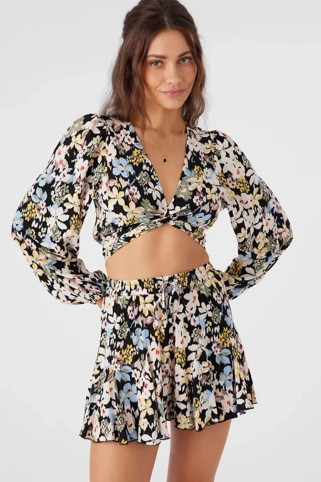 LIVVIE CAMDEN FLORAL LONG SLEEVE CROP TOP Black Women O039NEILL Collections
