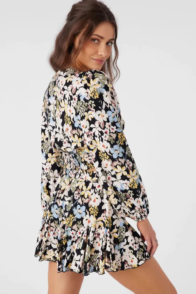 LIVVIE CAMDEN FLORAL LONG SLEEVE CROP TOP Black Women O039NEILL Collections