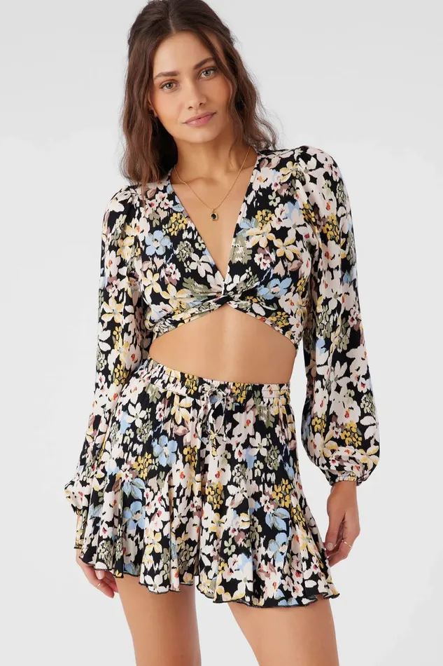 LIVVIE CAMDEN FLORAL LONG SLEEVE CROP TOP Black Women O039NEILL Collections