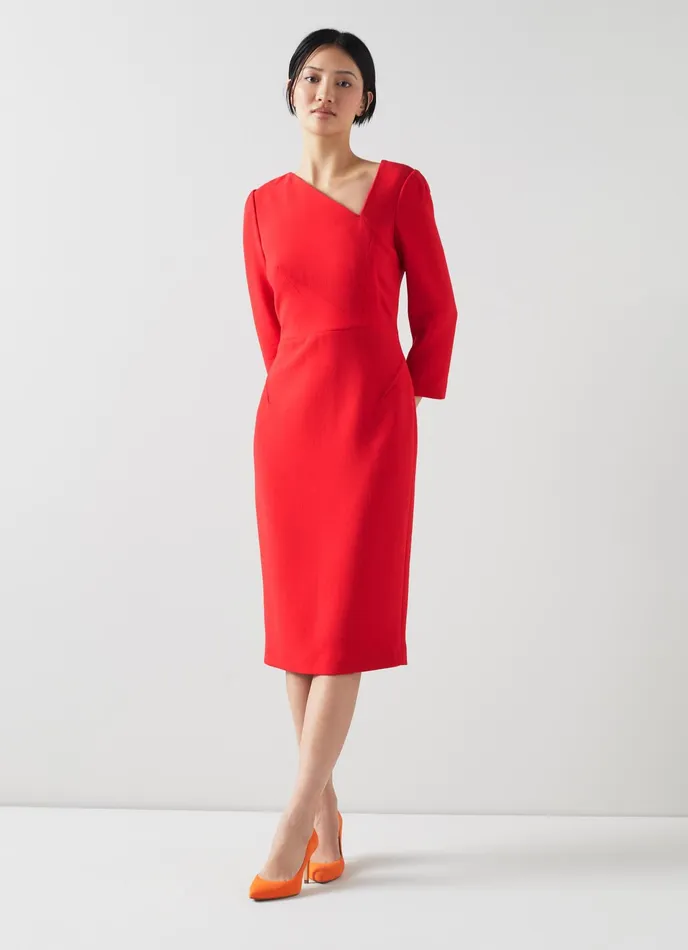 LK Bennett Alexis Bright Red Wool Crepe Shift Dress Women Dresses