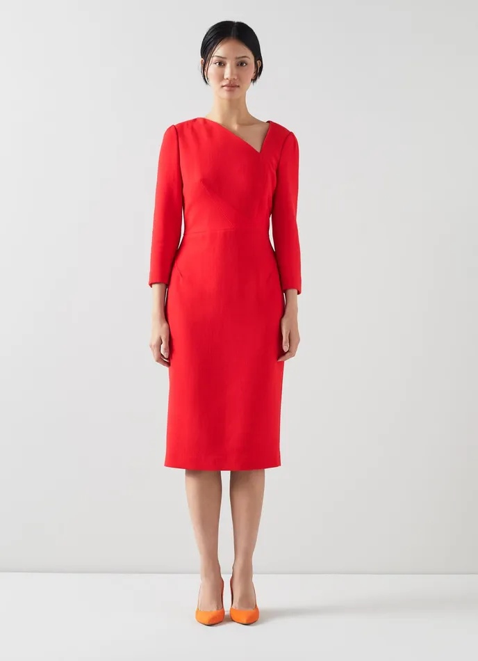 LK Bennett Alexis Bright Red Wool Crepe Shift Dress Women Dresses