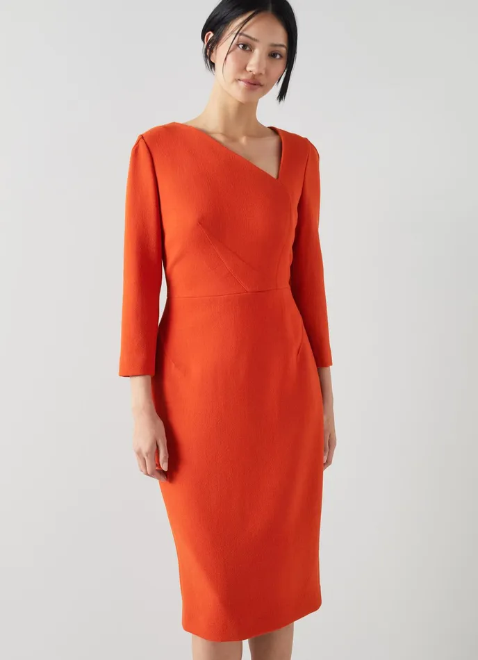 LK Bennett Alexis Bright Red Wool Crepe Shift Dress Women Dresses