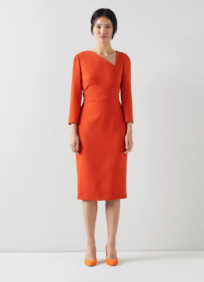LK Bennett Alexis Bright Red Wool Crepe Shift Dress Women Dresses