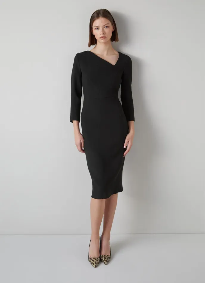 LK Bennett Alexis Bright Red Wool Crepe Shift Dress Women Dresses