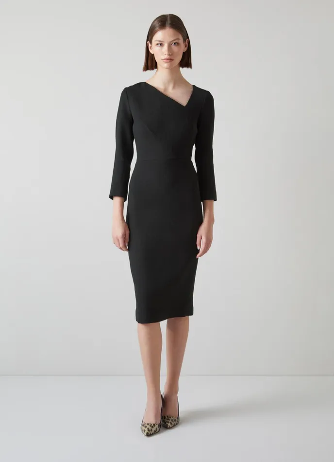 LK Bennett Alexis Bright Red Wool Crepe Shift Dress Women Dresses