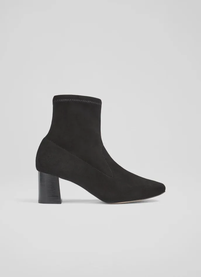 LK Bennett Amira Black Stretch Suede Ankle Boots Women Boots
