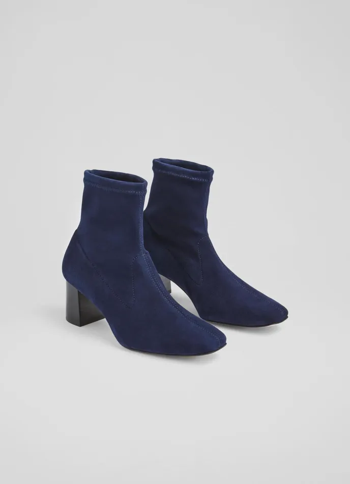LK Bennett Amira Black Stretch Suede Ankle Boots Women Boots