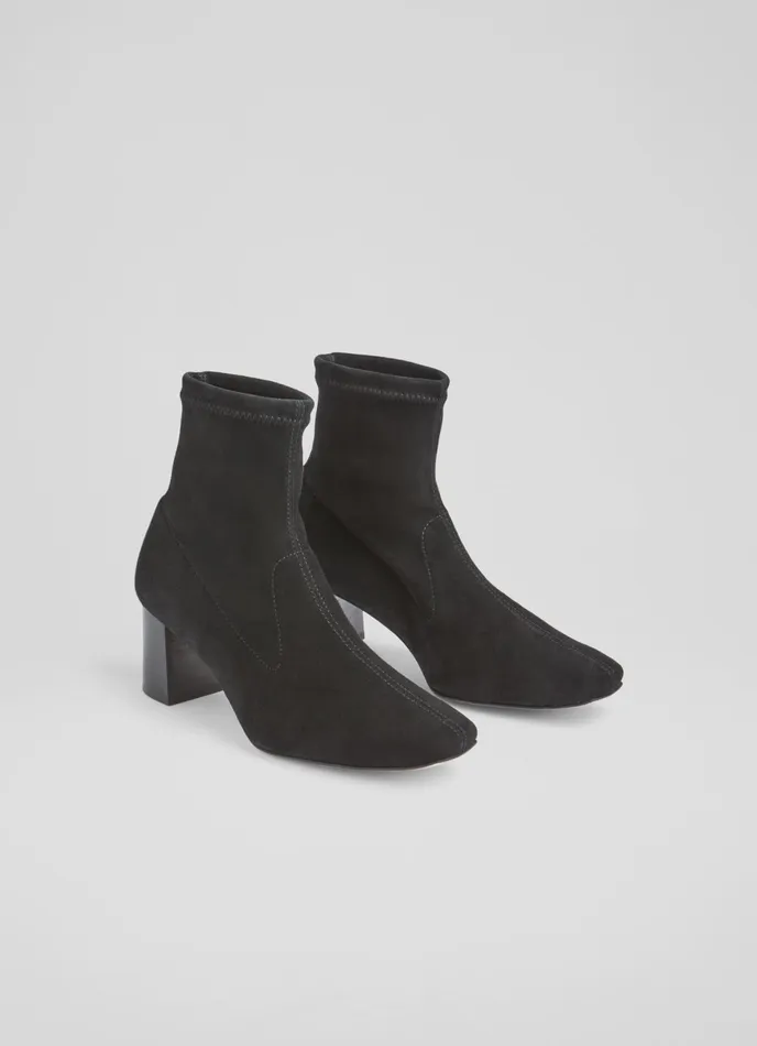 LK Bennett Amira Black Stretch Suede Ankle Boots Women Boots