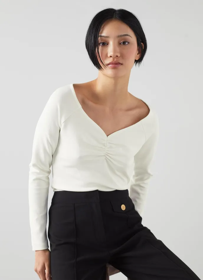 LK Bennett Anabella Cream Lenzing Ecovero Viscose Blend Top Women Tops