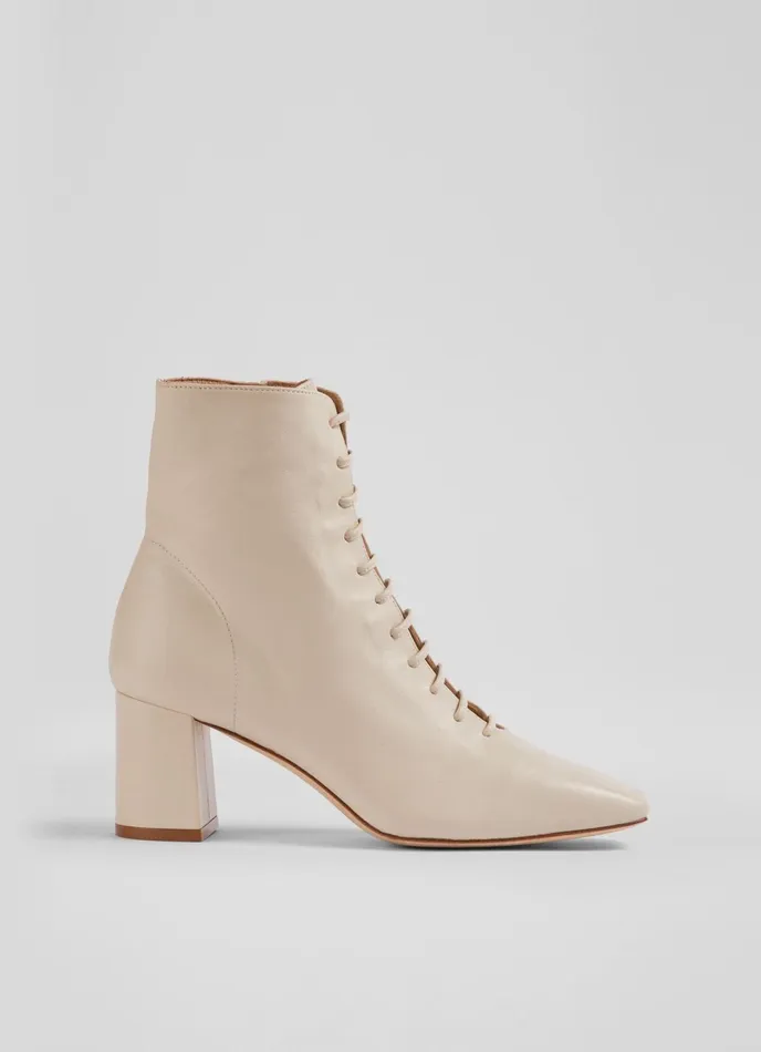 LK Bennett Arabella Cream Leather LaceUp Ankle Boots Women Boots