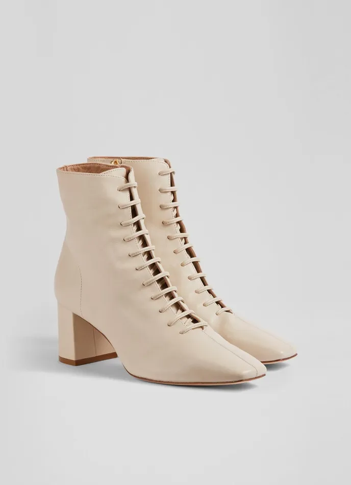 LK Bennett Arabella Cream Leather LaceUp Ankle Boots Women Boots