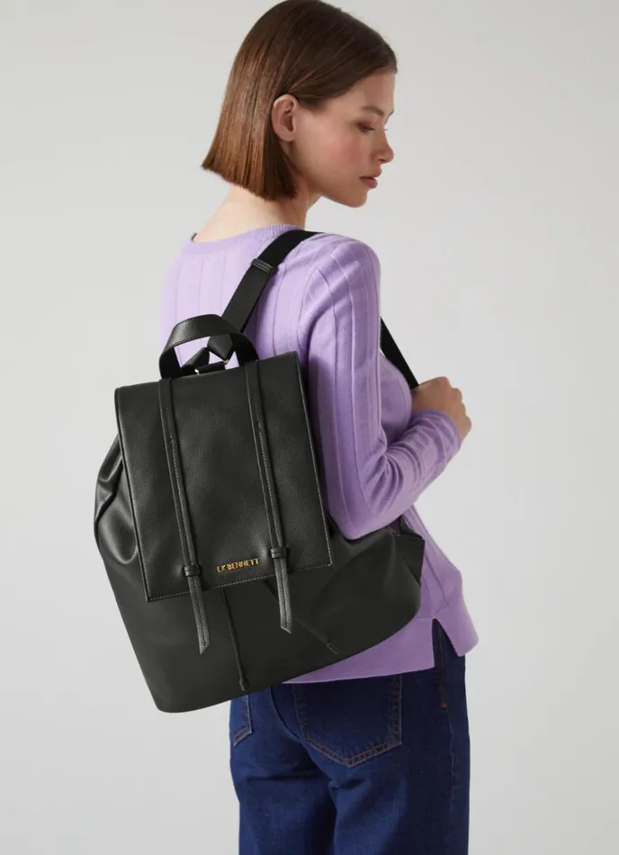 LK Bennett Billie Black Leather Backpack Women Shoulder Bags