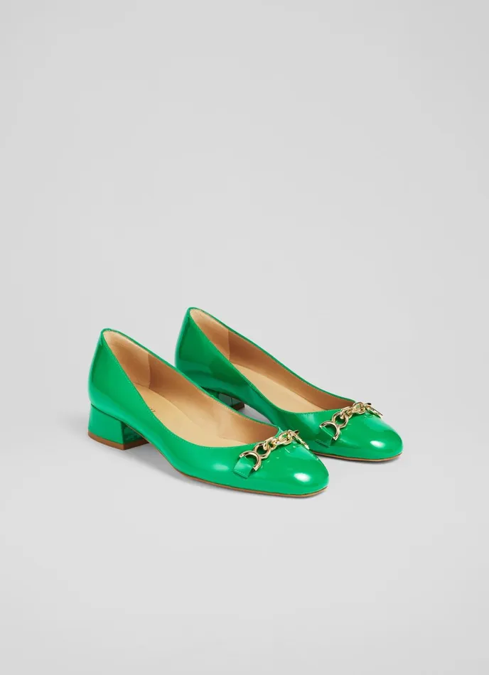 LK Bennett Blakely Green Patent Snaffle Pumps Women Flats