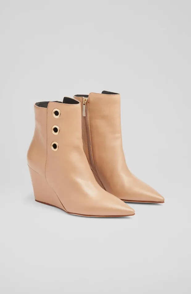 LK Bennett Brie Beige Leather Wedge Ankle Boots Women Boots