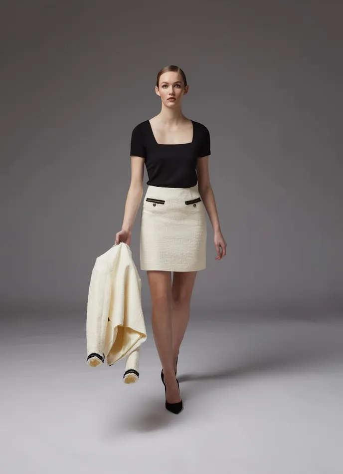 LK Bennett Charlee Navy Recycled Cotton Blend Tweed Skirt Women Skirts