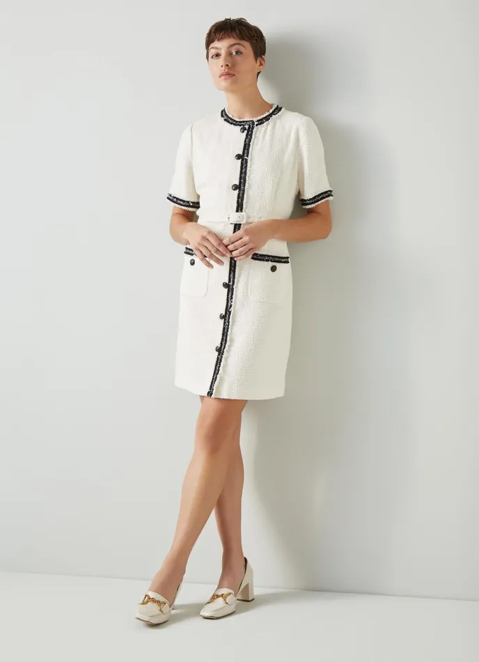 LK Bennett Charlie Ivory Italian Recycled CottonBlend Tweed Dress Women Dresses