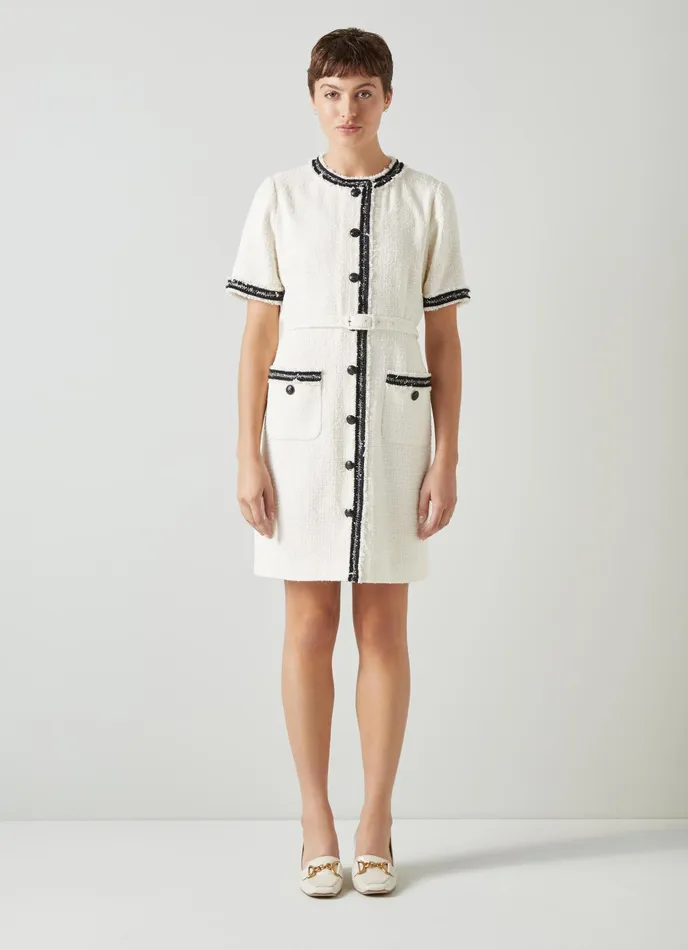LK Bennett Charlie Ivory Italian Recycled CottonBlend Tweed Dress Women Dresses