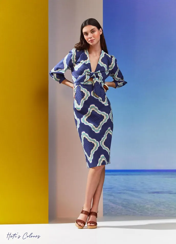 LK Bennett Daniela Blue Tile Print Organic CottonBlend Dress Women Dresses