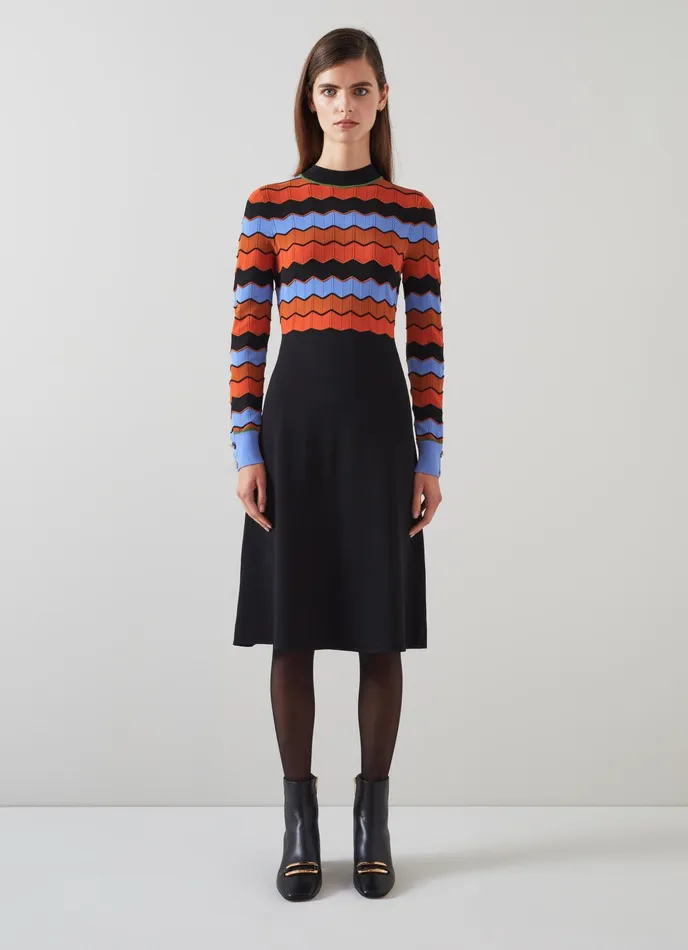 LK Bennett Elina MultiColour Wavy Knit Dress Women Dresses
