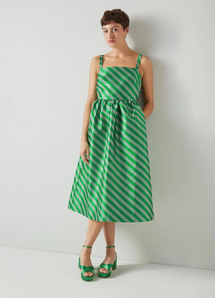 LK Bennett Elodie Green Metallic Geometric Dress Women Dresses