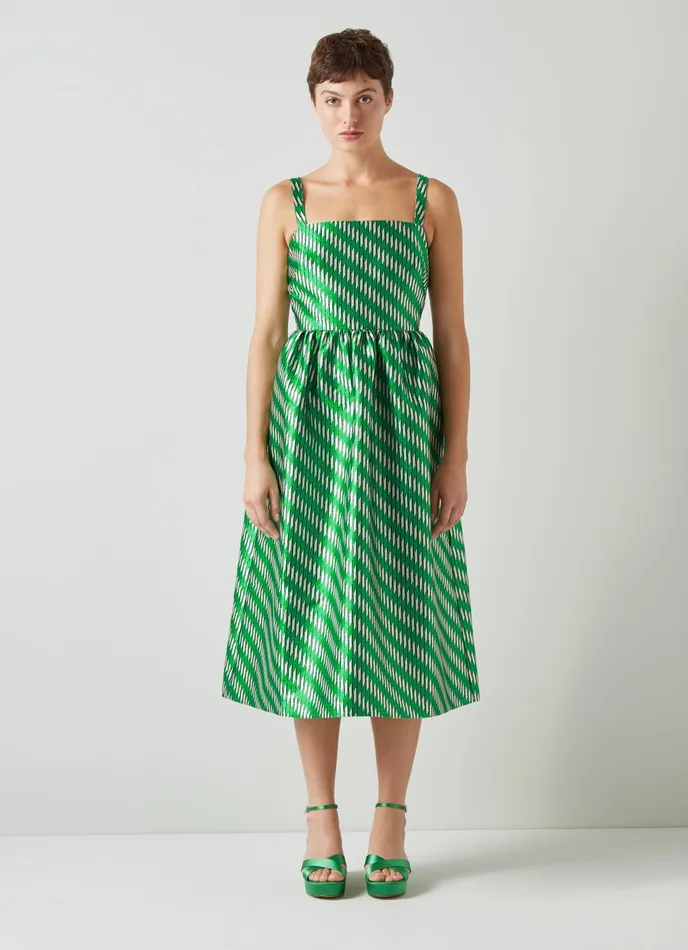 LK Bennett Elodie Green Metallic Geometric Dress Women Dresses