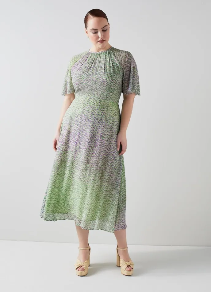 LK Bennett Elowen Pink Poppy Print Midi Dress Women Dresses