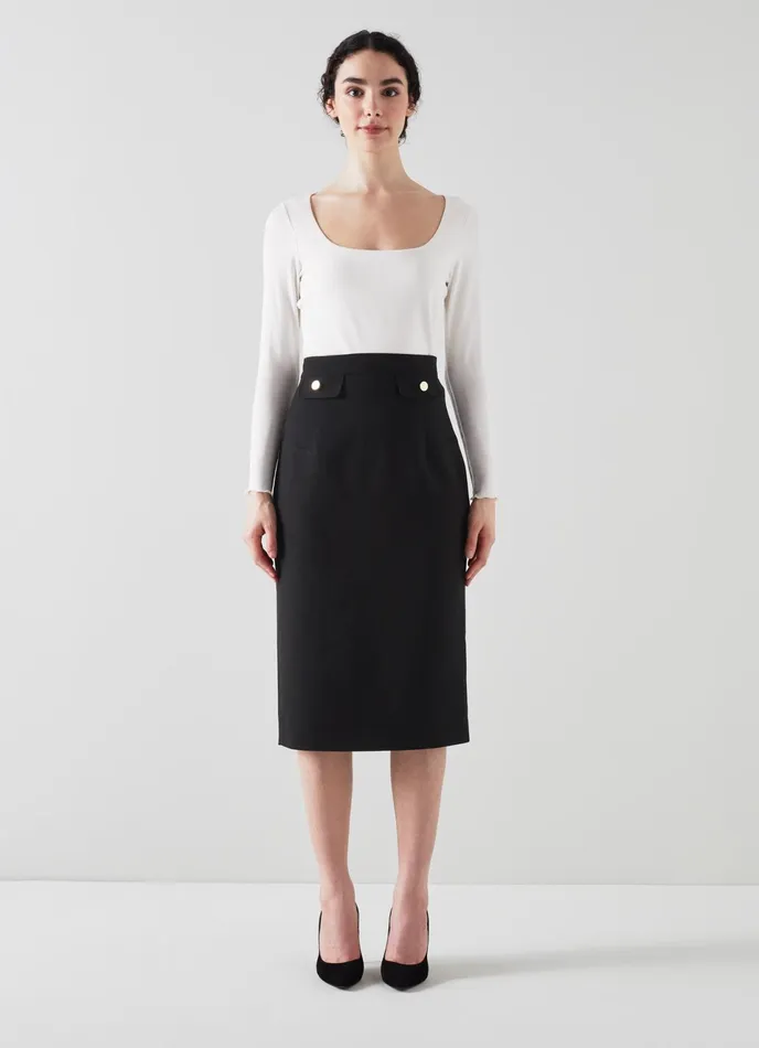 LK Bennett Folly Black Crepe Pencil Skirt Women Skirts