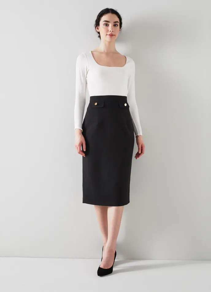 LK Bennett Folly Black Crepe Pencil Skirt Women Skirts