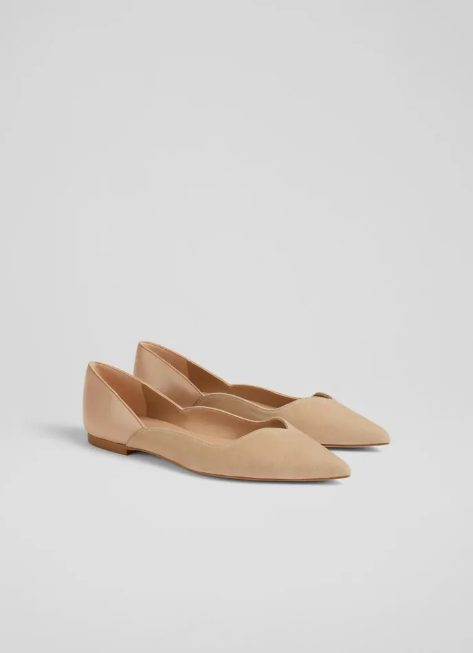LK Bennett Iris Beige Suede And Leather Sweetheart Flats Women Flats