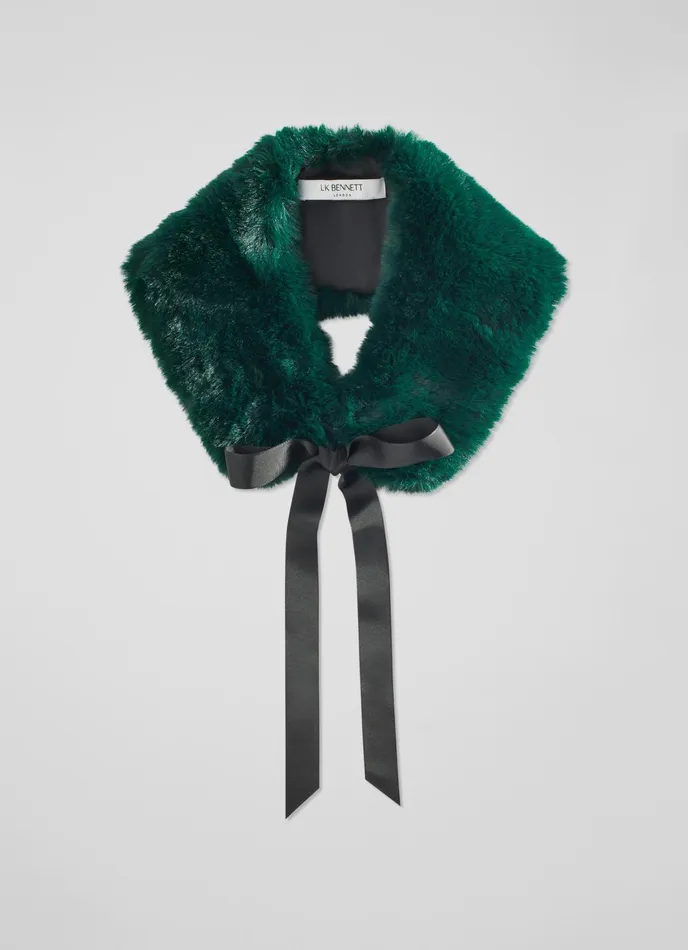 LK Bennett Ivonia Forest Green Faux Fur Collar Women Scarves and Wraps
