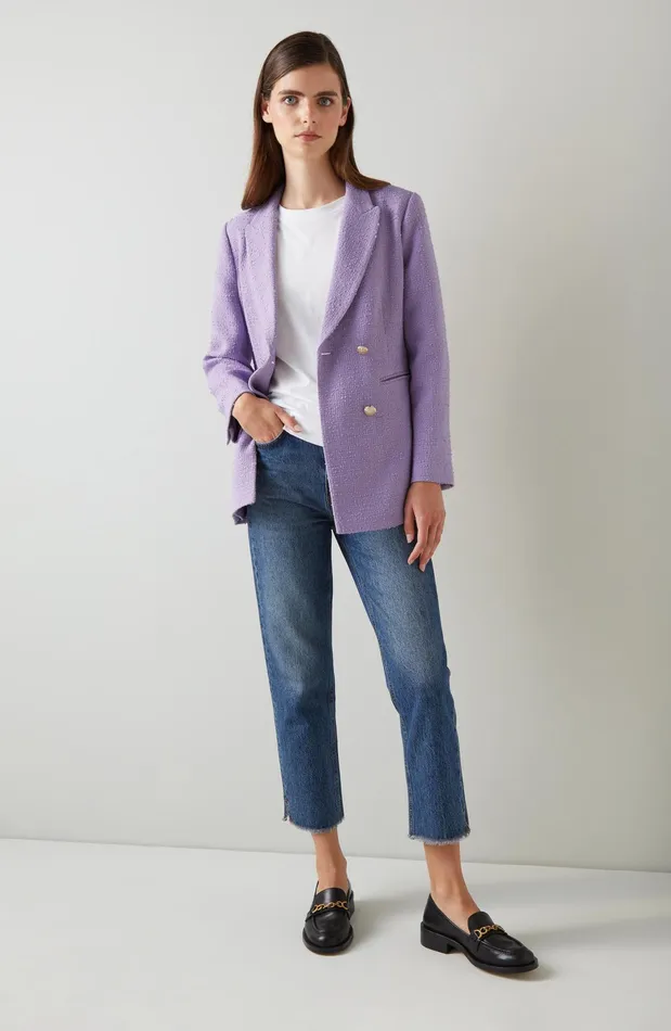 LK Bennett Mariner Lilac Italian Tweed DoubleBreasted Jacket Women Coats and Jackets