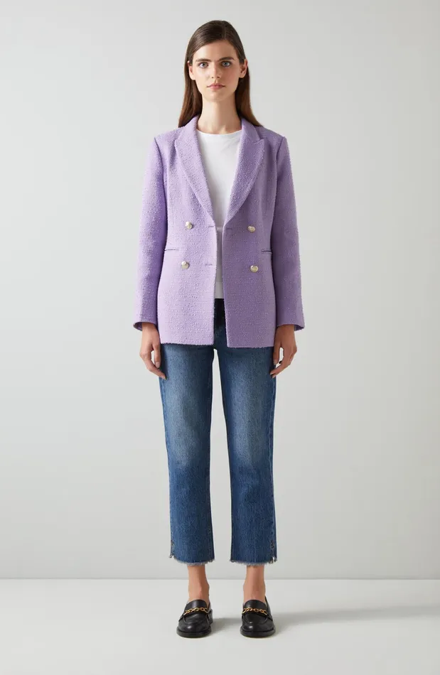 LK Bennett Mariner Lilac Italian Tweed DoubleBreasted Jacket Women Coats and Jackets