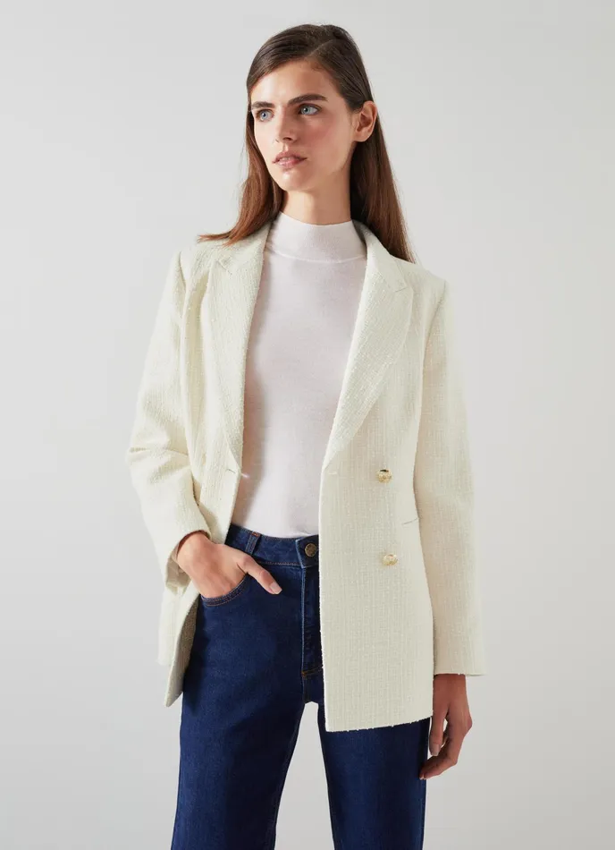 LK Bennett Mariner Lilac Italian Tweed DoubleBreasted Jacket Women Coats and Jackets