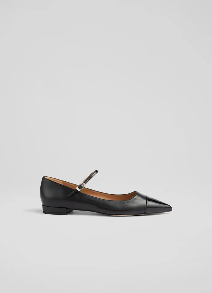 LK Bennett Monty Cream And Black Leather Mary Jane Pumps Women Flats