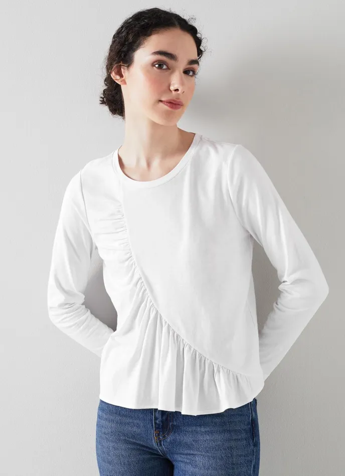 LK Bennett Nina White Cotton Jersey Asymmetric Top Women Tops
