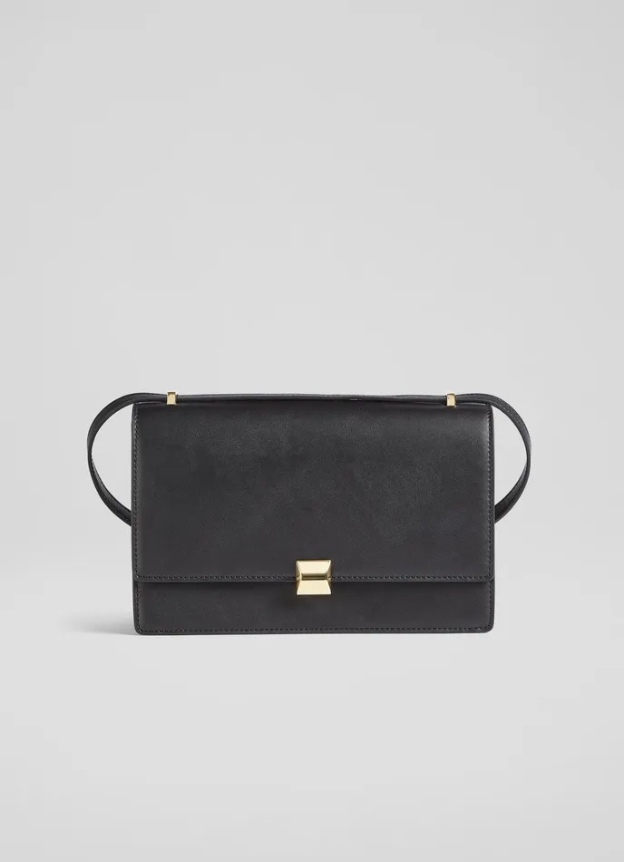 LK Bennett Ottie Black Vegan Leather Shoulder Bag Women Shoulder Bags