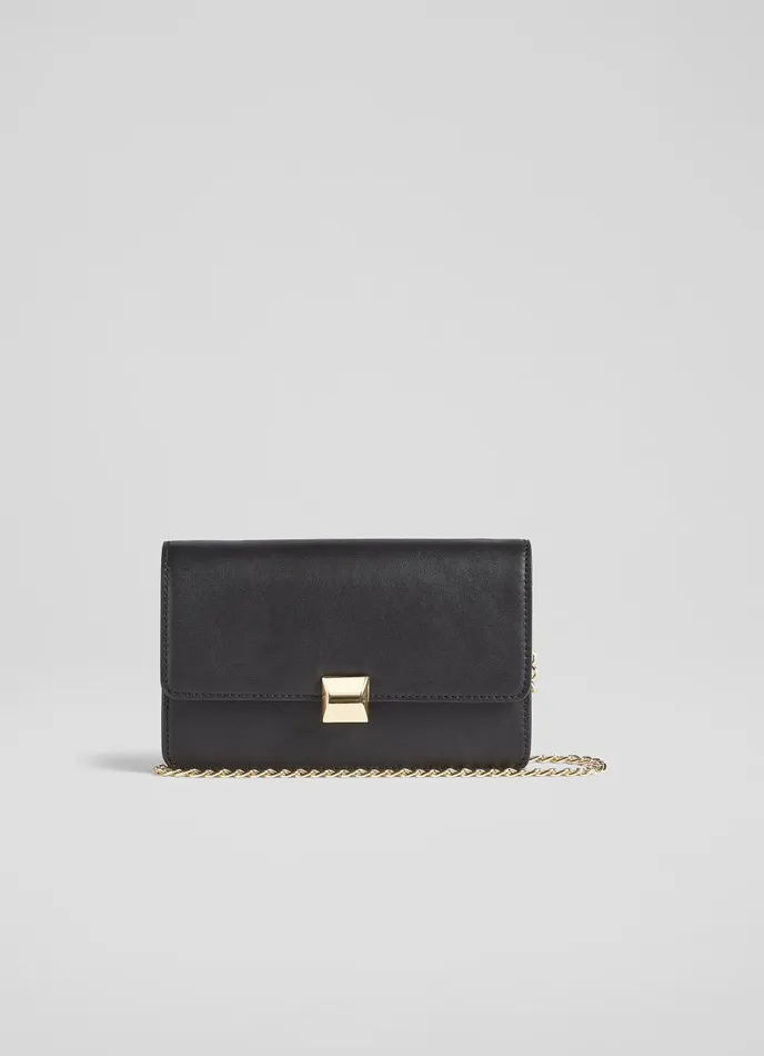 LK Bennett Otto Black Vegan Leather Shoulder Bag Women Clutch Bags