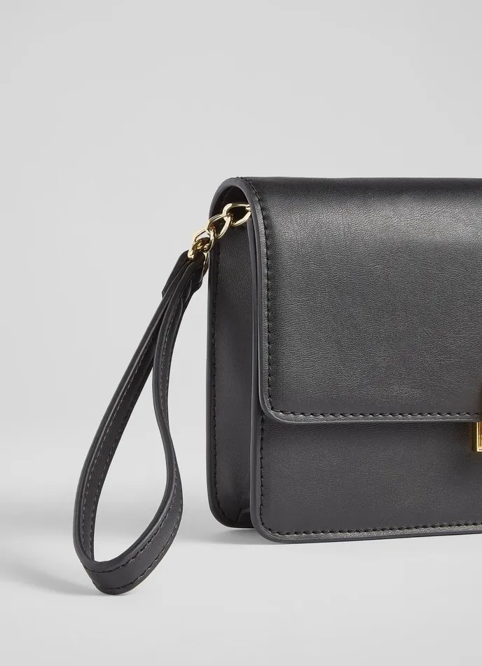 LK Bennett Otto Black Vegan Leather Shoulder Bag Women Clutch Bags