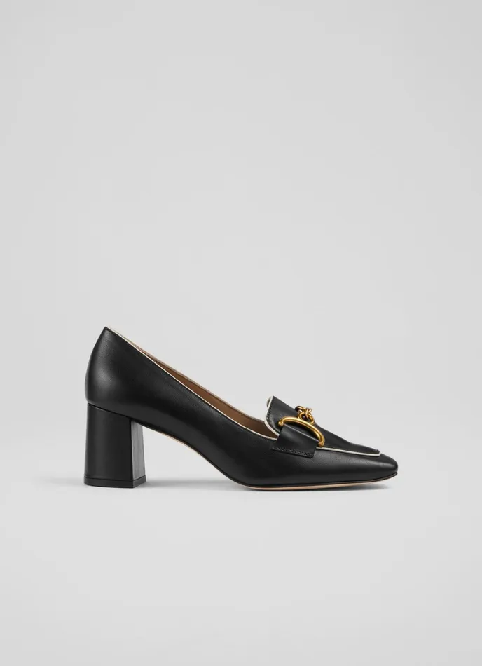 LK Bennett Samantha Black Leather SnaffleDetail Courts Women Court Shoes
