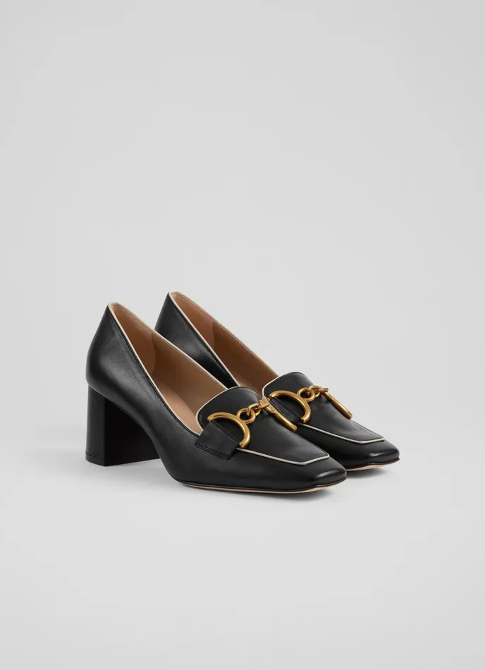 LK Bennett Samantha Black Leather SnaffleDetail Courts Women Court Shoes