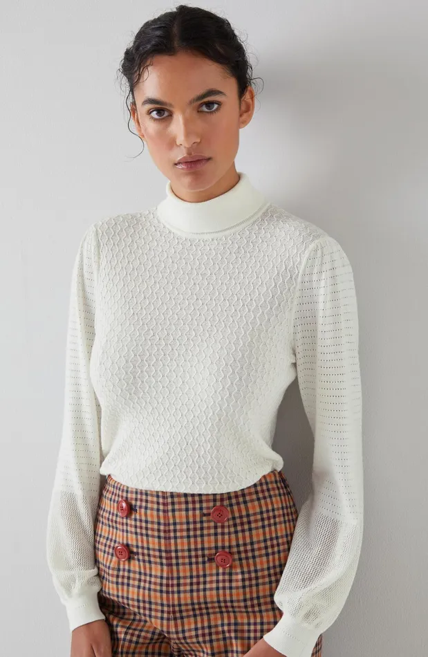 LK Bennett Theresa Ivory CottonBlend Textured Knit Jumper Women Knitwear