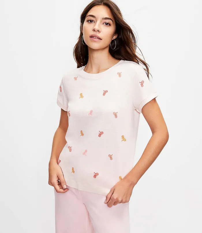 LOFT Bicycle Everyday Crew Neck Tee Dogwood Pink Women Loungewear