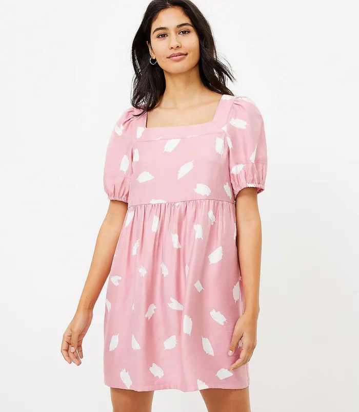 LOFT Brushstroke Square Neck Swing Dress Luminous Blush Women Swing Dresses