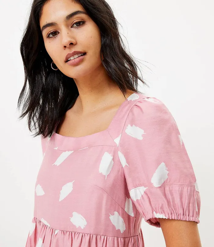 LOFT Brushstroke Square Neck Swing Dress Luminous Blush Women Swing Dresses