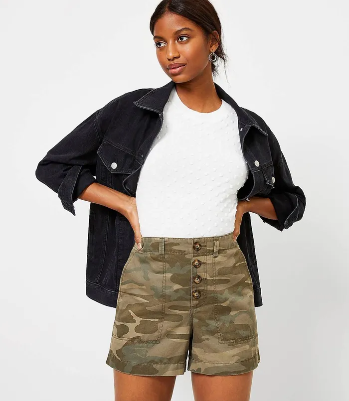 LOFT Casual Utility Shorts In Camo Hush Olive Women Shorts