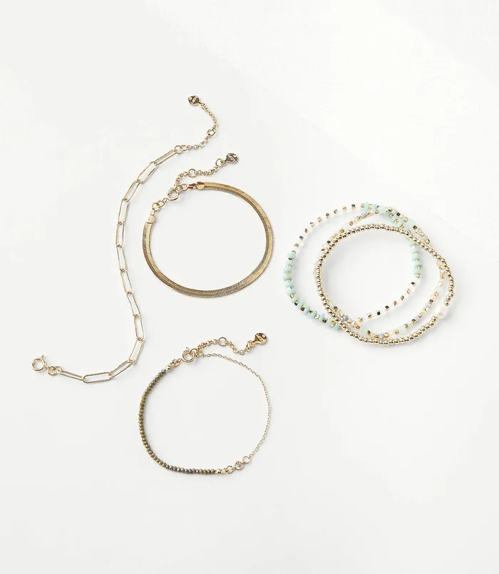 LOFT Chain Beaded Bracelet Set Gold Women Jewelry