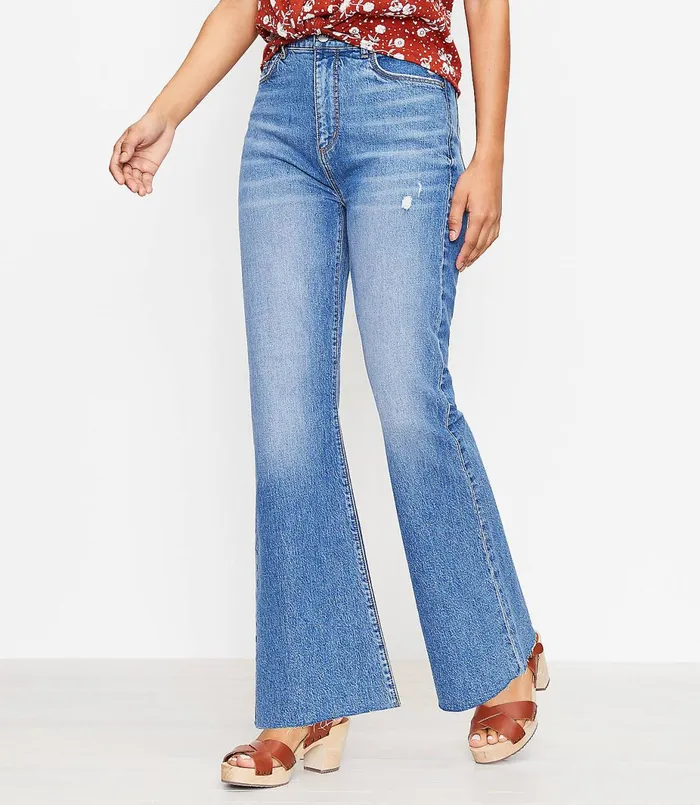 LOFT Fresh Cut High Rise Sandal Flare Jeans In Staple Mid Indigo Wash Staple Mid Indigo Wash Women Jeans LOFT Fresh Cut High Rise Sandal Flare Jeans In Staple Mid Indigo Wash Staple Mid Indigo Wash Women Jeans