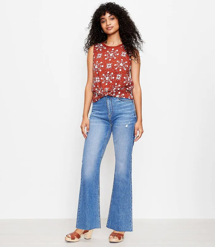 LOFT Fresh Cut High Rise Sandal Flare Jeans In Staple Mid Indigo Wash Staple Mid Indigo Wash Women Jeans