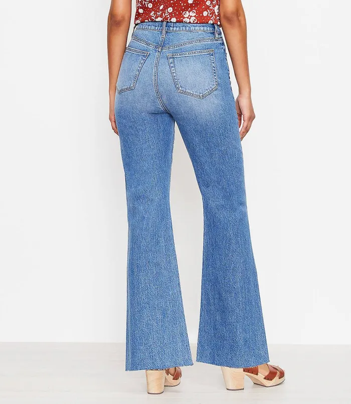 LOFT Fresh Cut High Rise Sandal Flare Jeans In Staple Mid Indigo Wash Staple Mid Indigo Wash Women Jeans