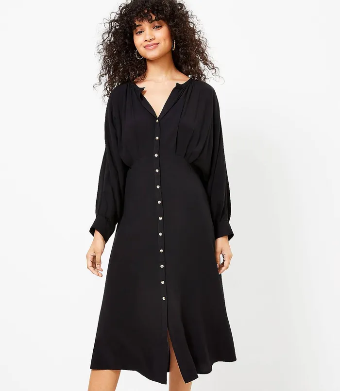 LOFT LOFT Beach Button Dolman Midi Dress Black Women Swim and Beach